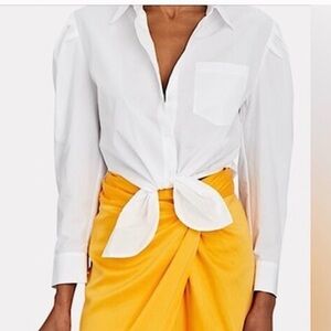Intermix Button-Up Shirt Womens L White Puff Sleeve Tie-Front Collared White Top